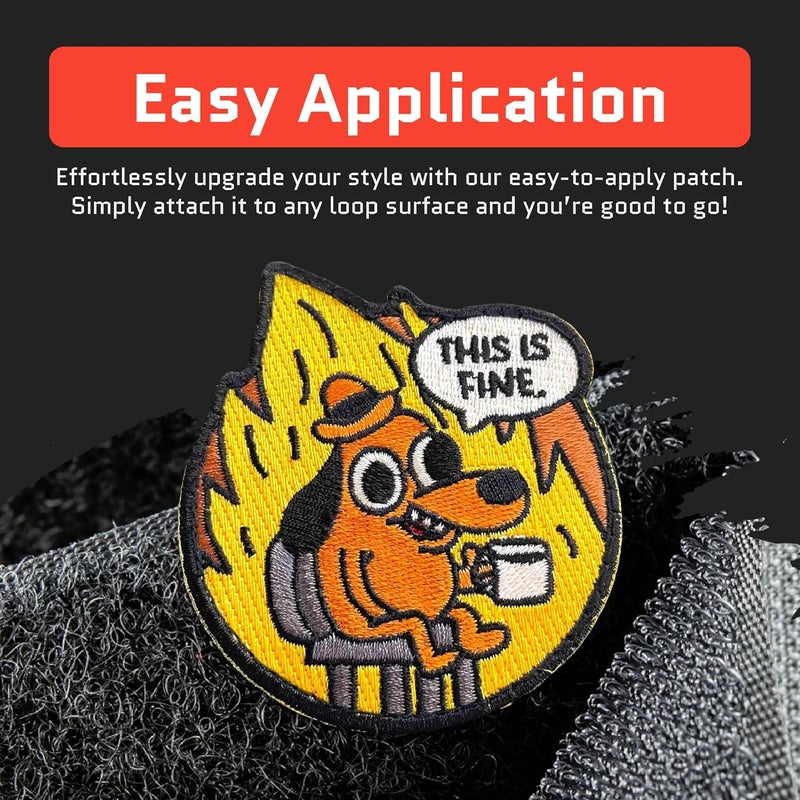 Jestik This is Fine Dog Patch - Funny Meme Embroidered Patches, Military Tactical Morale Patch with Hook and Loop Fastener, Cute Patches for Backpacks, Military Uniforms, Jeans, Jackets, Vests, Hats & More - Image 3
